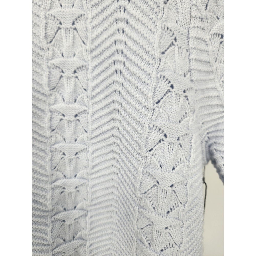 Amore Rose Womens Light Blue Short Sleeve Pointelle Knit Cardigan Sweater Size M - Picture 2 of 6